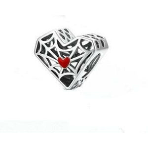 925 Sterling Silver Spider-Web Heart Bead Charm