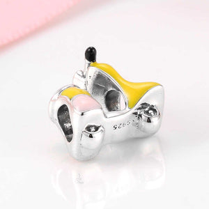 925 Sterling Silver Yellow Enamel Adorable Scooter Bead Charm