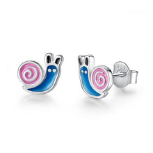 Load image into Gallery viewer, 925 Sterling Silver Blue and Pink Enamel Snail Stud Earrings