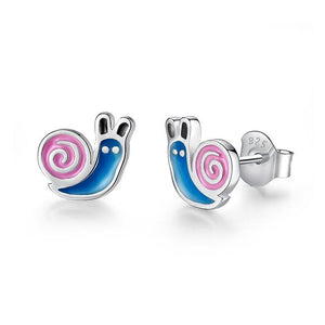925 Sterling Silver Blue and Pink Enamel Snail Stud Earrings