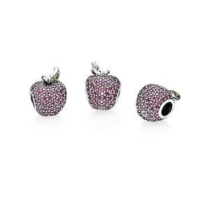 925 Sterling Silver Dazzling Red/Pink CZ Apple Bead Charm