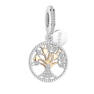 925 Sterling Silver Tree of Life Two Tone Family Dangle Charm
