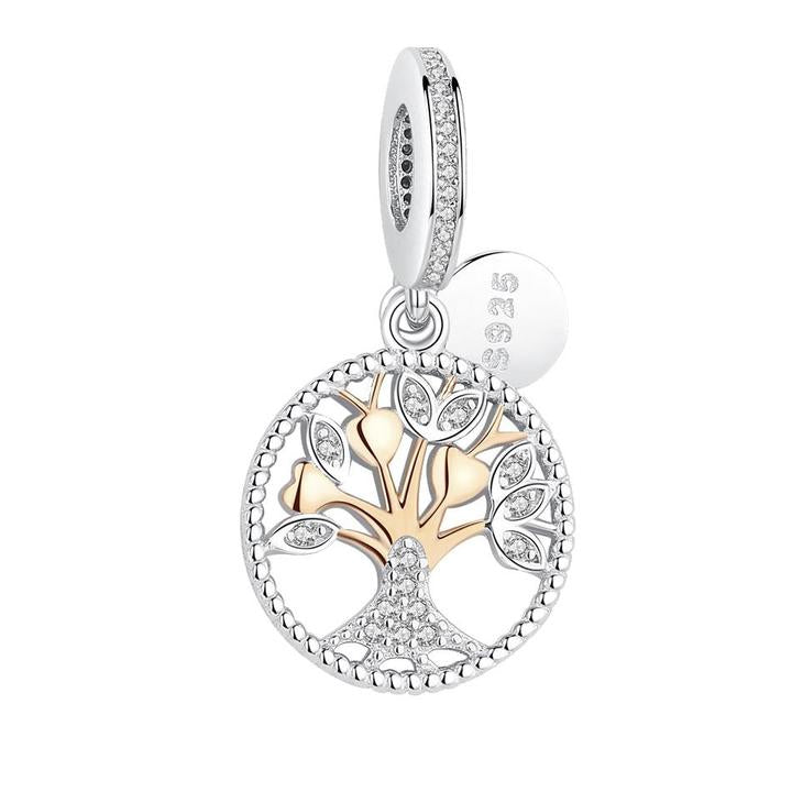 925 Sterling Silver Tree of Life Two Tone Family Dangle Charm