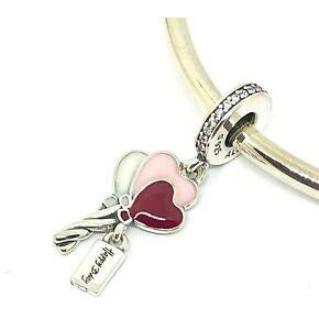 925 Sterling Silver Happy Birthday Heart Shaped Balloons Dangle Charm
