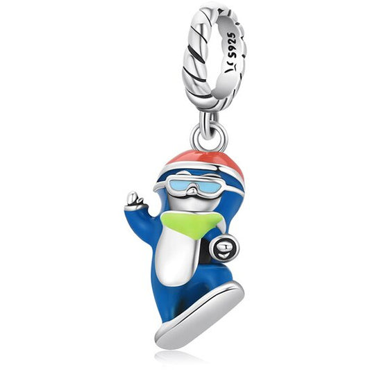 Snowboarding Penguin Dangle Charm