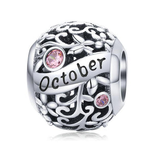 925 Sterling Silver Birthstone and Birthmonth Bead Charm