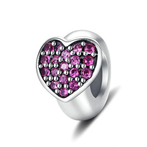 925 Sterling Silver Pink CZ Heart Spacer/Stopper