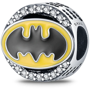 925 Sterling Silver Batman Logo Cz Bead Charm