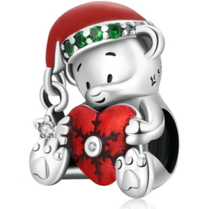925 Sterling Silver Christmas Love Teddy Bear Bead Charm