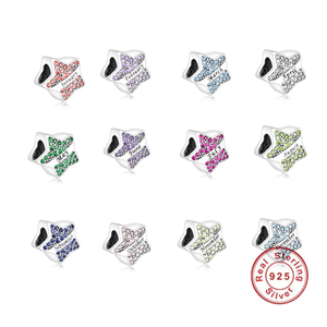 925 Sterling Silver Star Shaped Birthstone Month Bead Charm