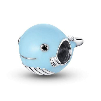 925 Sterling Silver Light Blue Enamel Whale Bead Charm