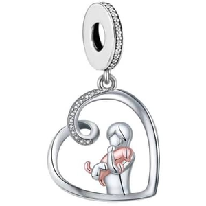 925 Sterling Silver Rose Gold PLATED Dog and Boy Heart Dangle Charm