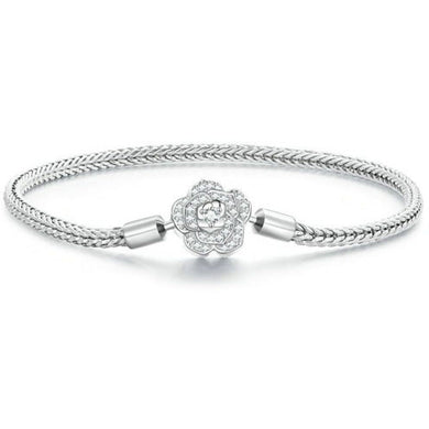 925 Sterling Silver Rose Clasp Vintage Weave Charm Bracelet
