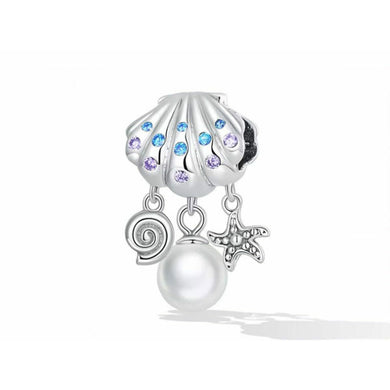 925 Sterling Silver Seashell and Pearl Bead Charm