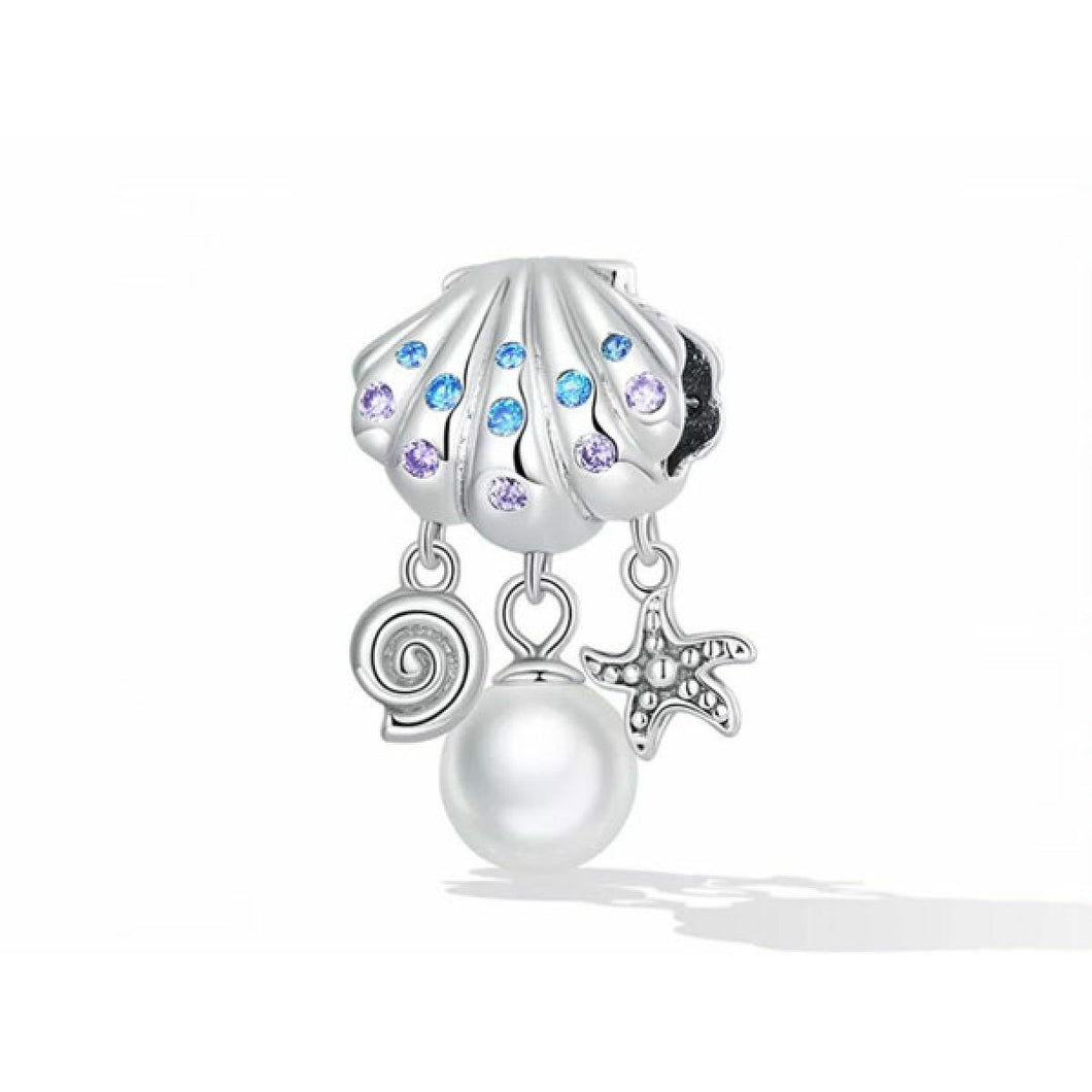 925 Sterling Silver Seashell and Pearl Bead Charm