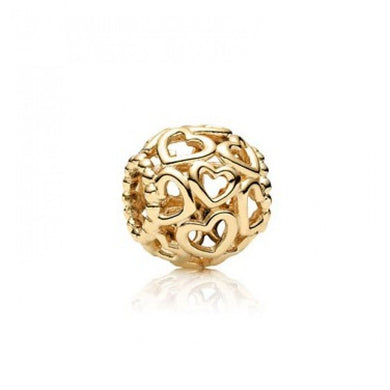 Yellow Gold Plated Openwork Heart Bead Charm