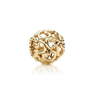 Yellow Gold Plated Openwork Heart Bead Charm