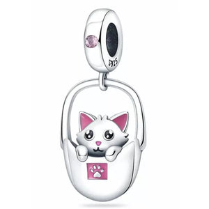 925 Sterling Silver Cat in a Bag Dangle Charm