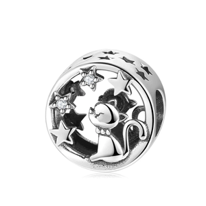 925 Sterling Silver Cat under the Stars Bead Charm