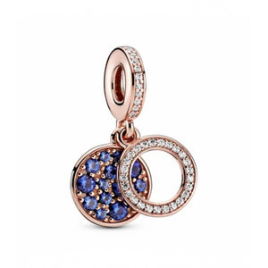 Rose Gold PLATED Royal Blue CZ Disc Dangle Charm
