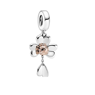 925 Sterling Silver and Rose Gold PLATED Clover and Ladybug Dangle Charm