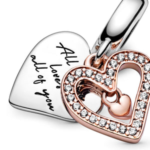 925 Sterling Silver Rose Gold PLATED All of Me Loves All of You Dangle Charm