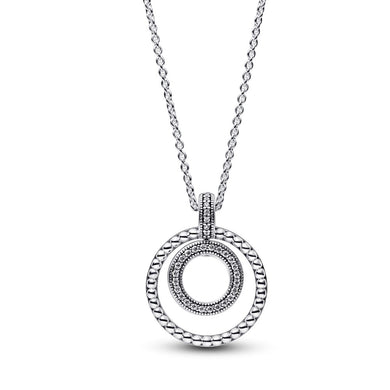 925 Sterling Silver Round CZ Circle and Beads Necklace