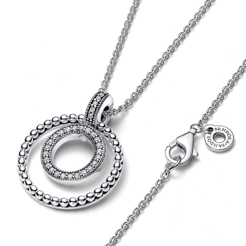 Round CZ Circle and Beads Necklace