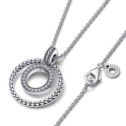Round CZ Circle and Beads Necklace