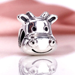 925 Sterling Silver Cow Head Bead Charm