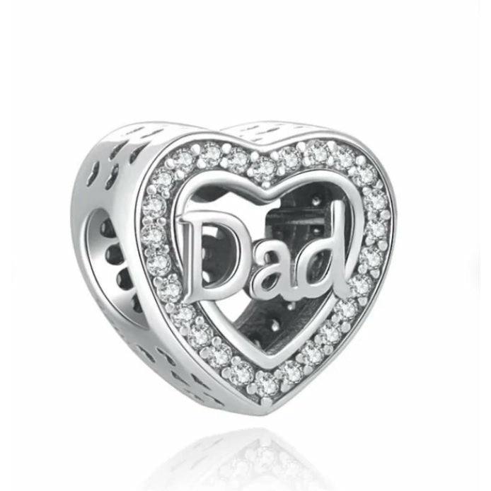 DAD CZ Heart Bead Charm