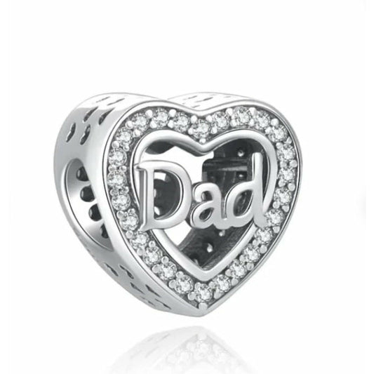 DAD CZ Heart Bead Charm