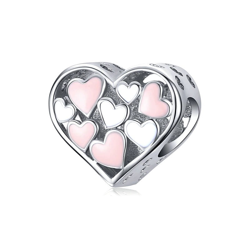 Pink and White Enamel Heart Shape Charm