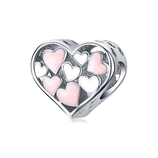 Pink and White Enamel Heart Shape Charm