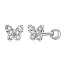 CZ Butterfly Earring Screw On Studs