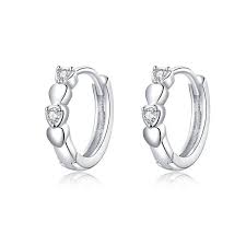 925 sterling silver Cz Hearts Hoop earrings