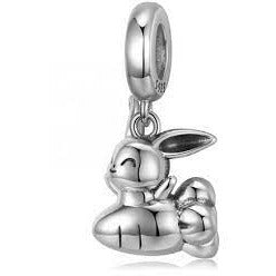 925 Sterling Silver Bunny On A Carrot Dangle Charm