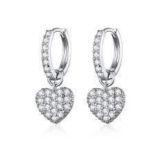 925 sterling silver CZ Heart Hoop earrings