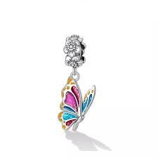 925 Sterling Silver Multi Colour Butterfly Dangle Charm