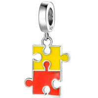 Red And Yellow Puzzle Pieces Dangle Charm