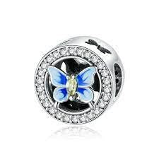 925 Sterling Silver Blue Enamel Butterfly Bead Charm