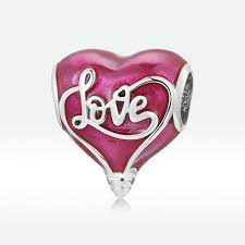 925 Sterling Silver Pink Enamel Light Bulb Love Heart Bead Charm