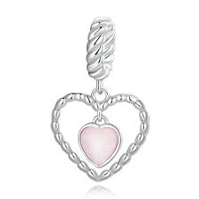 925 Sterling Silver Delicate Pink Stone Heart Dangle Charm