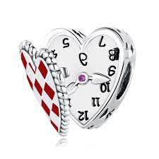 925 Sterling Silver Heart Clock Bead Charm