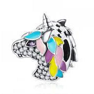 925 Sterling Silver Colourful Enamel Unicorn CZ Bead Charm