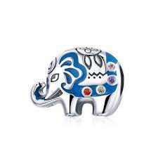 925 Sterling Silver Blue Enamel Elephant Bead Charm