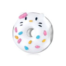 925 Sterling Silver Hello Kitty Cat Enamel Donut Bead Charm