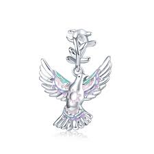 925 Sterling Silver Dove Enamel Dangle Charm
