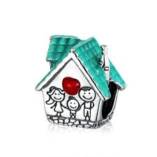 925 Sterling Silver Family House Green Roof Bead Charm
