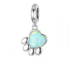 925 Sterling Silver Opal Dog Paw Dangle Charm